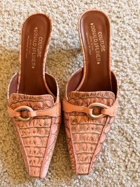 Donald J. Pliner Coral Croc-Embossed Slip-On Mule with Ring Accent